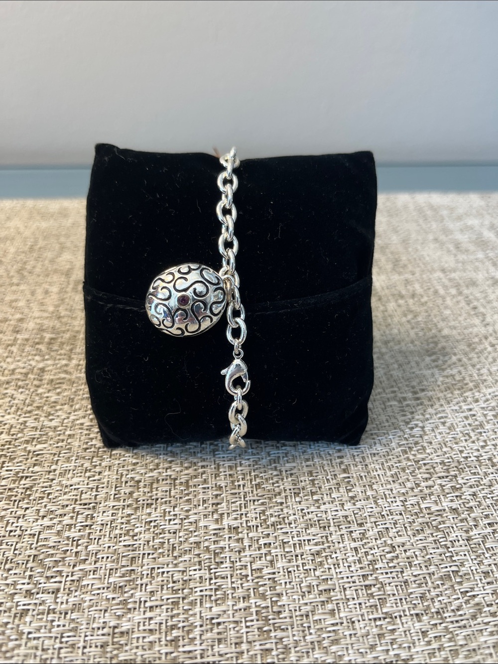 Matching Locket Filigree Necklace & Bracelet Set - Garnet & Black Accents - Picture 4 of 14